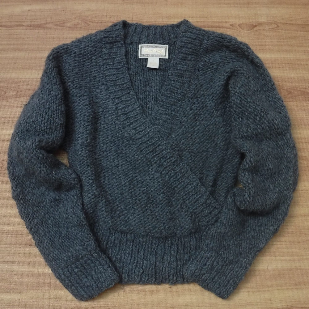 Mira Flores Gray Wool Crossover Front Sweater